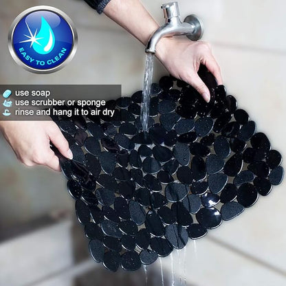 Bligli Pebble Sink Mat for Stainless Steel/Ceramic Sinks, 2 Pack PVC Sink Protectors Mats for Bottom of Kitchen Sink, Dish Drying Mat for Dishes and Glassware, 15.7 x 11.8 inch, Black