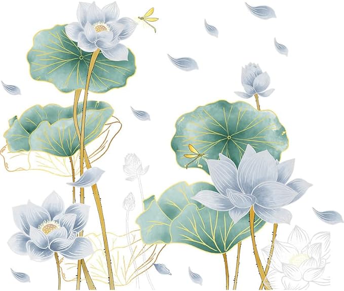 3D Wall Stickers Blue Lotus Floral Wall Art Decal Decor for Bedroom Living Room Offices Home Decoration
