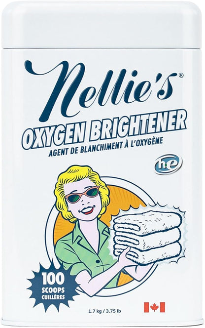 Nellie's Oxygen Brightener - 100 Scoops - Planet Friendly Stain Remover - Safe Alternative to Bleach - Septic-Safe Formula - Compact Powder Form - Made in Canada
