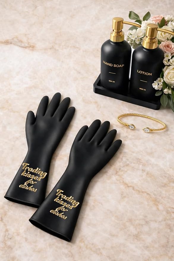 We Glove It™ Chic Black Dishwashing Gloves – Stylish, Reusable & Fun Gift with Flirty Sayings for Kitchen Cleaning