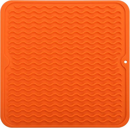 MicoYang Silicone Dish Drying Mat for Multiple Usage,Easy clean,Eco-friendly,Heat-resistant Silicone Mat for Kitchen Counter or Sink,Refrigerator or Drawer liner Orange M 12 inches x 12 inches