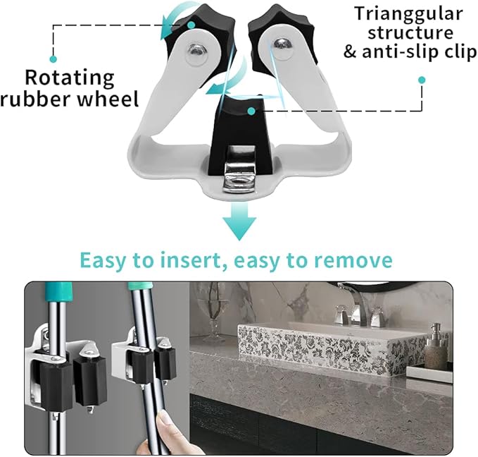 3-H Stainless Steel Broom Holder Wall Mount, Heavy Duty Mop and Broom Organizer with Screws, Tool Storage Rack for Kitchen, Laundry, Bathroom, Garage, Garden Shed,Matte Black,20
