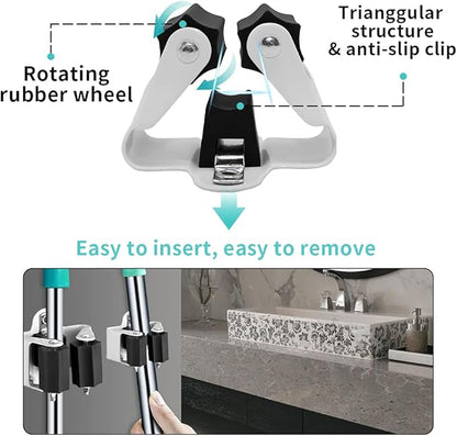 3-H Stainless Steel Broom Holder Wall Mount, Heavy Duty Mop and Broom Organizer with Screws, Tool Storage Rack for Kitchen, Laundry, Bathroom, Garage, Garden Shed,Matte Black,20