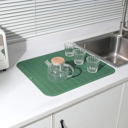 MicoYang Silicone Dish Drying Mat for Multiple Usage,Easy clean,Eco-friendly,Heat-resistant Silicone Mat for Kitchen Counter or Sink,Refrigerator or Drawer Liner Green XL 18 inches x 16 inches