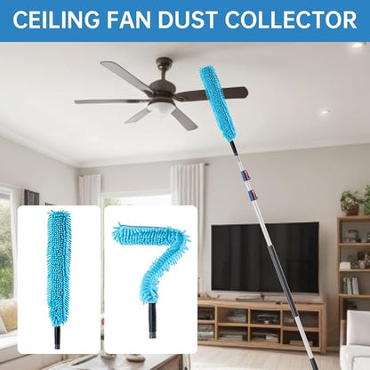 30 FT High Reach Cleaning Kit with 7-30 Foot Telescoping Extension Pole, Flexible Ceiling Fan Duster, Microfiber Feather Duster, Cobweb Duster & Window Squeegee & Washer