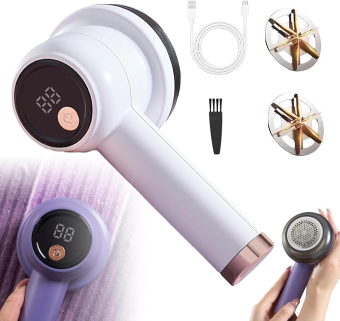 Rechargeable Fabric Shaver Fuzz Remover, 2025 New Electric Lint Remover Shaver, 3 Modes Lint Remover for Clothes, Digital LED Display to Remove Pilling for Clothes Furniture Couch (White)