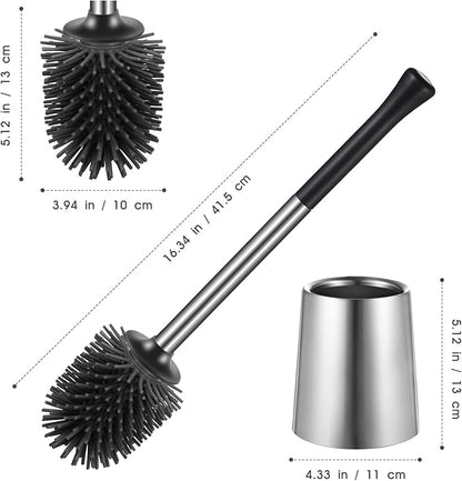 HAMITOR Toilet Bowl Brush Holder Set: Silicone Stainless Steel Deep Cleaning Toilet Cleaner Brush for Bathroom Restroom - Compact Modern Rv Toilet Scrubber Accessories with Caddy
