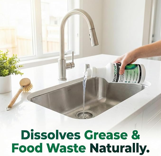 DrainClear Pro Enzyme Drain Cleaner 32oz - Enzymatic Formula Digests Grease, Waste & Odors - Safe for Pipes and Septic Systems - Biodegradable Drain Treatment for Home & Commercial Use