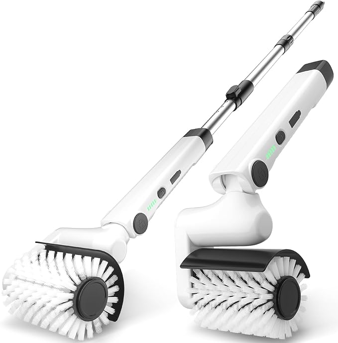 Roller-Type Electric Cleaning Brush - 2025 New Cordless Shower Scrubber with 200min Runtimes, 2-Speeds & 56" Extendable Handle, 4 Brush Heads, Shower Cleaner Brush, for Bathtub/Tile/Floor