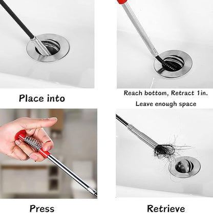 Drain Snake 116Inch, Unclog Drain Tool for Bathroom Sink, Shower, Bathtub, Car & Tight Spaces,Flexible Sink Snake Drain Cleaner Tool Set, Sink Declogger, Hair Puller from Drain