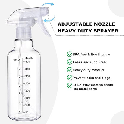Plastic Spray Bottle 16.9oz Empty Spray Bottles Refillable Container Trigger Sprayer for Cleaning Solutions, Water, Plants, Pet, Essential Oils, Hair, 2 Pack (Clear-scale)