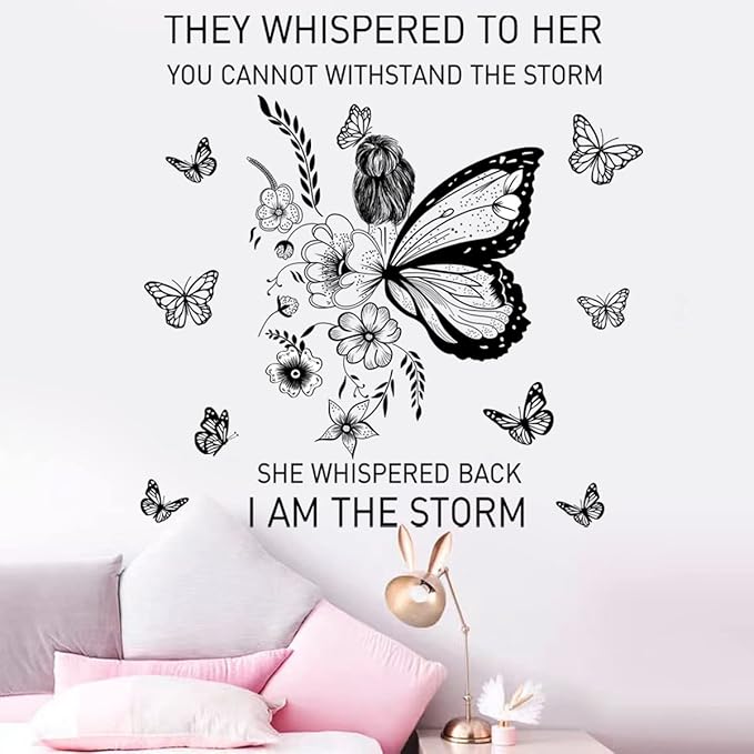 Inspirational Wall Art Positive Quotes Wall Decor Motivational Wall Decals Saying Quotes Wall Stickers Peel and Sticker Wall Decoration Flower Vine Butterfly Wall Sticker for Bedroom Living Room Home Office.