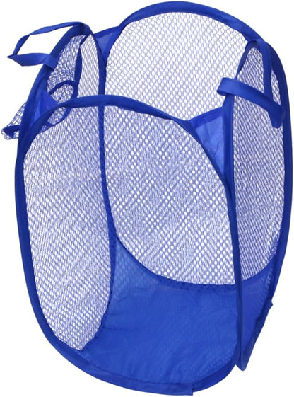 Foldable Laundry Hamper Basket Blue Mesh Dirty Clothes Organizer for College Dorm Easy Open Design Portable Laundry Bag for Home Use Toy Storage