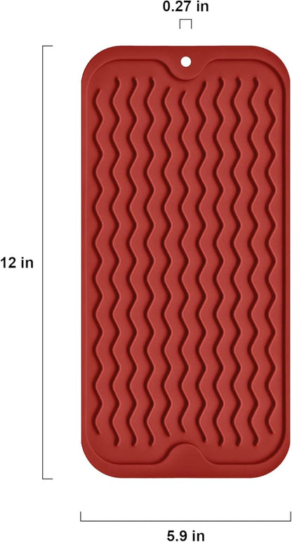 Silicone Dish Drying Mat, Non-Slip Easy Clean Sink Mat Large Heat-resistant Dish Drainer Mat for Kitchen Counter, Sink, Refrigerator or Drawer liner (12" x 6", RED)