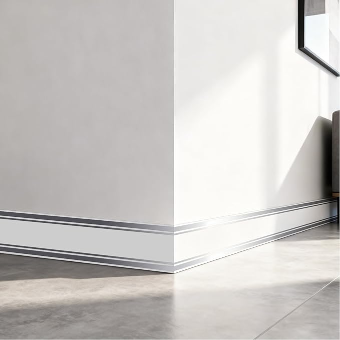 Thick Peel and Stick Baseboard Trim, 3.93" x 196.8" Wallpaper Borders, PVC+XPE Self-Adhesive Mirror Border for Interior Decor, Bathroom, Kitchen & Living Room, 1 Roll