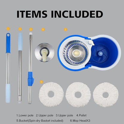 Mop and Bucket Set, 360° Spin Mop and Bucket with Wringer Set and 6 Microfiber Mop Refills, Stainless Steel 61" Extended Handle Spinning Mop Bucket System for Floor Cleaning (2 Sets)