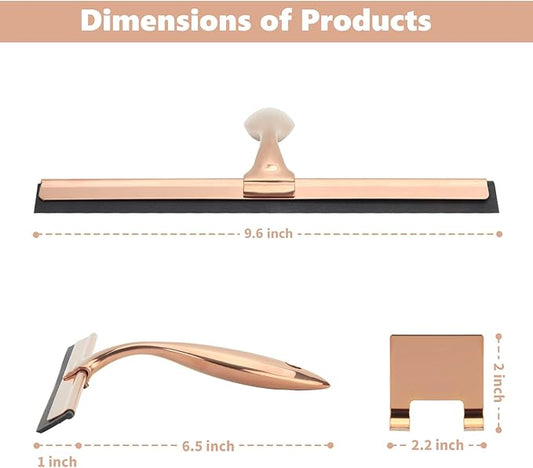 9.6 Inches All-Purpose Silicone Squeegee for Shower Doors with Adhesive Hook. Window Shower Cleaner Tool Suitable for Shower Glass Doors, Bathroom, Window and Car Glass.Rose Gold