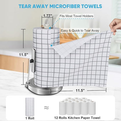 AIDEA Microfiber Cleaning Cloth Roll, 50PK, Microfiber Kitchen Towels, Reusable Paper Towels Tear Away Cloth, Lint Free Rags for House, Window, Cleaning Supplies 11.5"×11.5"
