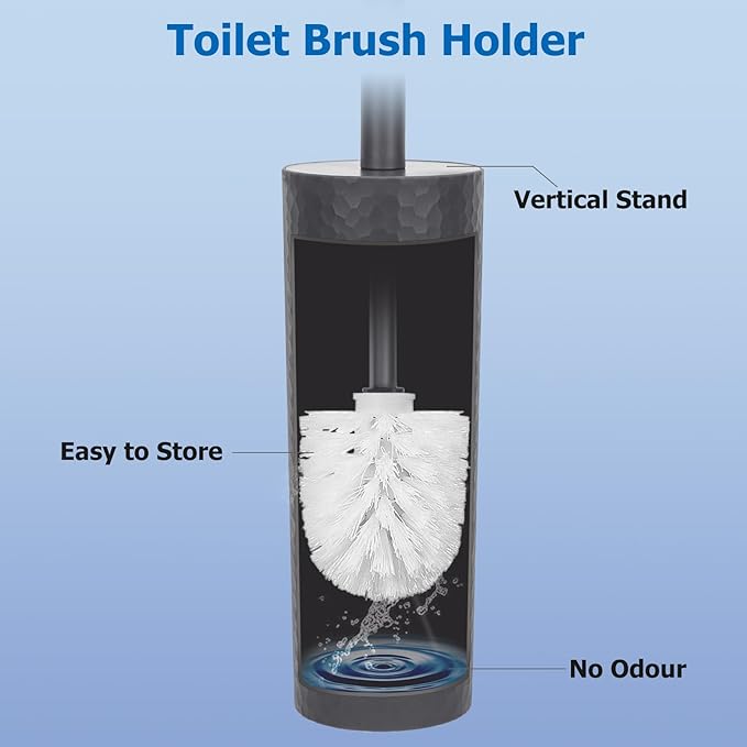 Topsky Toilet Brush,2 Pack Compact Toilet Brush & Holder Set,Plastic Round Barrel Loo Brush with 2 Replacement Toilet Brush Head,Durable for Bathroom Toilet,Dark Gray