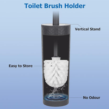 Topsky Toilet Brush,2 Pack Compact Toilet Brush & Holder Set,Plastic Round Barrel Loo Brush with 2 Replacement Toilet Brush Head,Durable for Bathroom Toilet,Dark Gray