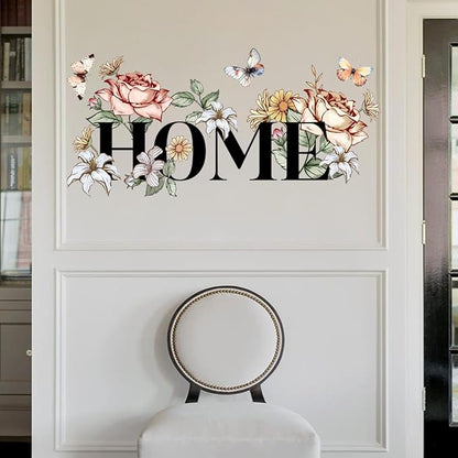 Home Floral and Butterfly Wall Stickers Waterproof Peel and Stick Removable Wall Decals for Bedroom Living Room Bathroom