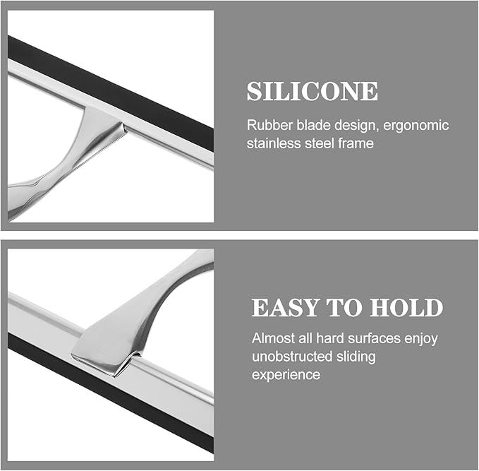 Toyvian Stainless Steel Shower Squeegee and Window Squeegee with 10-inch Blade and Adhesive Hook, Glass and Mirror Cleaner for Bathroom, Car, and Shower Door Use