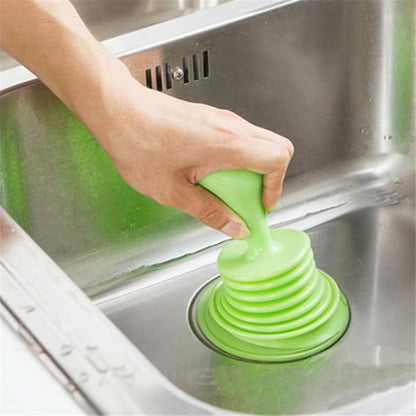 Kitchen Sink Drain Plunger, PP Bellows Air Pressure Tool for Toilet Bowl Unclogging, High Power Squeeze Cleaner for Bathroom Shower Clog Removal, Bathtub Drain Hair Remover(Green)
