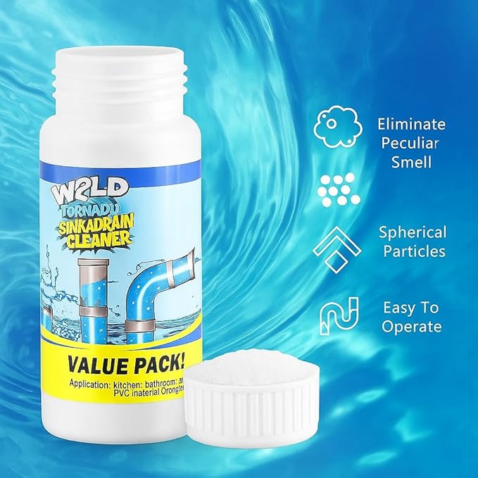 Wild Tornado Sink and Drain Cleaner Powder – Powerful Foaming Drain Cleaner for Kitchen, Bathroom, Toilet & Pipes – Fast-Acting Clog Remover, Deodorizes & Deep Cleans Drains (5)