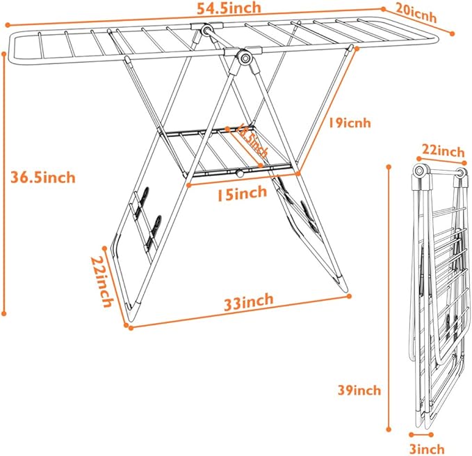 LDAILY Clothes Drying Rack, Laundry Clothes Storage, Portable Folding Dryer, Heavy Duty Clothes Hanger, Lightweight and Stable Clothes Dryer for Indoor and Outdoor Use