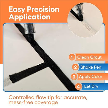 Black Grout Paint Pen Tile Grout Colorant & Sealer Marker, Quick-Dry, Ideal for Bathroom, Shower, Kitchen Tiles Restores Grout Lines, 3 Adjustable Tips (2-3 mm) 2 Pack