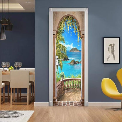 3D Door Stickers Murals - Landscape Peel and Stick Waterproof & Washable Matt Finish 34.6" x 78.7" White Wall Adults Reusable PVC Rectangular Decals