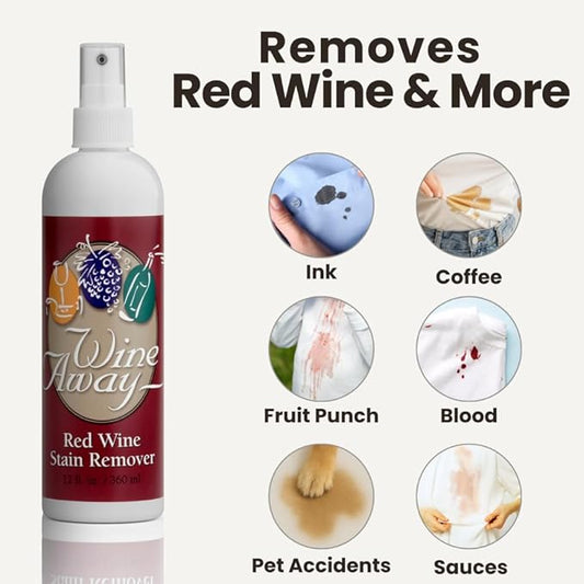 Wine Away Red Wine Stain Remover Spray - Natural Carpet and Upholstery Spot Cleaner - Effectively Removes Blood, Clothes, Coffee, & Pet Stains - Best on Both Fresh & Dried Stains - 12 Oz - Pack of 3