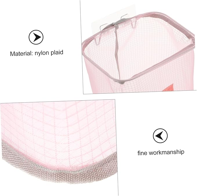 Wall-Mounted Foldable Laundry Basket Pink Mesh Clothes Storage Organizer with Nail-Free Hook for Home Use Space-Saving Design for Bathroom and Bedroom