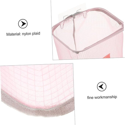 Wall-Mounted Foldable Laundry Basket Pink Mesh Clothes Storage Organizer with Nail-Free Hook for Home Use Space-Saving Design for Bathroom and Bedroom