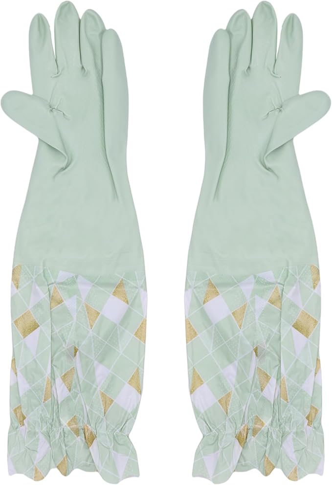 RARITYUS Household Kitchen Cleaning Gloves Waterproof Cotton Lined Dishwashing Non-Slip Long Cuff Gloves