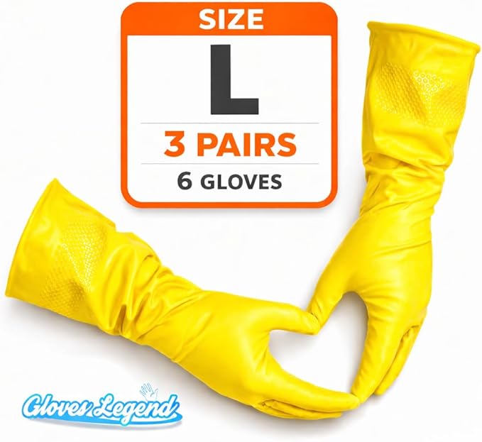 Size Large Yellow Household Kitchen Cleaning Dishwashing Reuseable Gloves