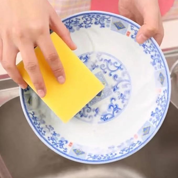 Double Sided Cleaning Sponge, Strong Absorbent Heavy Duty Scrub Sponge Non Scratching Reusable Dish Cleaning Scrub Sponge for Household Kitchen Bathroom