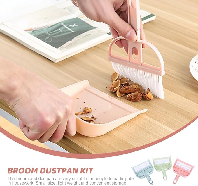Mini Broom and Dustpan Set 6 Pack Compact Desktop Cleaning Tools with Ergonomic Handle for Household and Small Pet Cleanup
