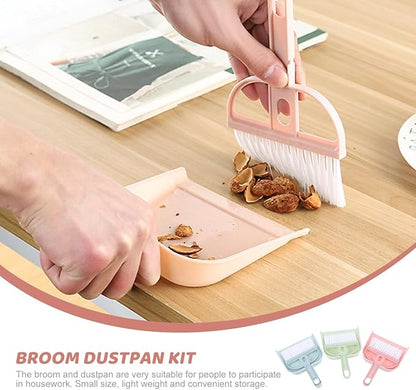 Mini Broom and Dustpan Set 6 Pack Compact Desktop Cleaning Tools with Ergonomic Handle for Household and Small Pet Cleanup