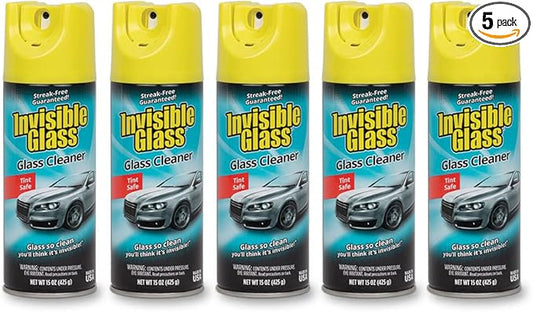 Invisible Glass 91163-5PK Premium Aerosol Glass Cleaner Spray for Car Windshields and Windows, Automotive and Home Window Cleaner, Streak-Free, Ammonia-Free, Tint-Safe – 15 oz (Pack of 5)