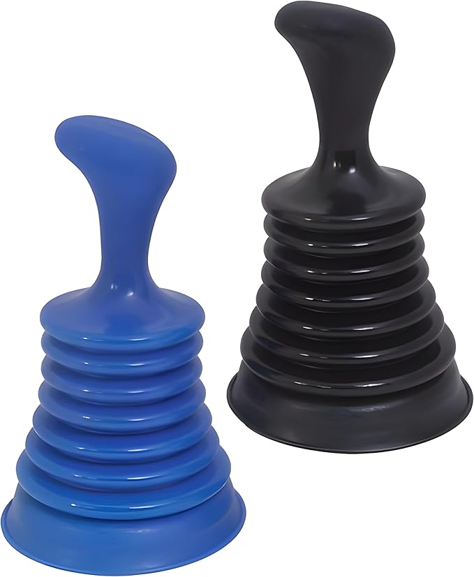 Mini Sink Plunger 2 Pack (Blue & Black), Powerful Bellows Clog Remover, Commercial Style Plumbing Tool for Kitchen & Bathroom Drains, Compact for Sink, Bathtub & Shower