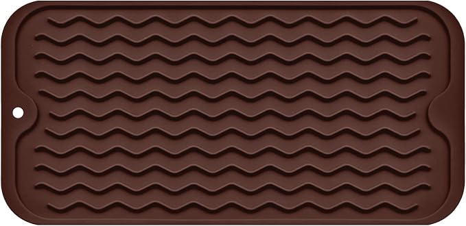 Silicone Dish Drying Mat, Non-Slip Easy Clean Sink Mat Large Heat-resistant Dish Drainer Mat for Kitchen Counter, Sink, Refrigerator or Drawer liner (12" x 6", COFFEE)