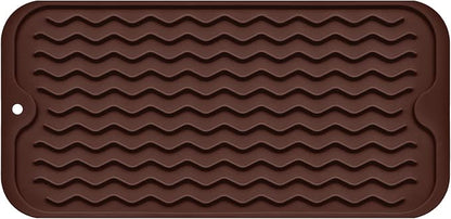 Silicone Dish Drying Mat, Non-Slip Easy Clean Sink Mat Large Heat-resistant Dish Drainer Mat for Kitchen Counter, Sink, Refrigerator or Drawer liner (12" x 6", COFFEE)