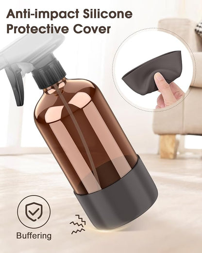 Bontip Glass Spray Bottle with Silicone Sleeve Protection, Amber Glass Spray Bottle Set for Window Cleaner Aromatherapy Facial Hydration Watering Flowers Hair Care 2 Pack/16 oz (Grey, 16 oz)