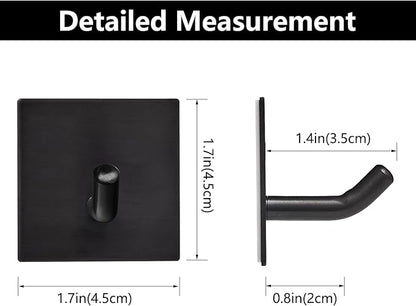 FOMANSH Heavy Duty Adhesive Hooks, Stick on Wall Adhesive Hangers, Strong Stainless Steel Holder, Self Adhesive Hooks for Kitchen Bathroom Home Door Towel Coat Key Robe 6 Packs Black