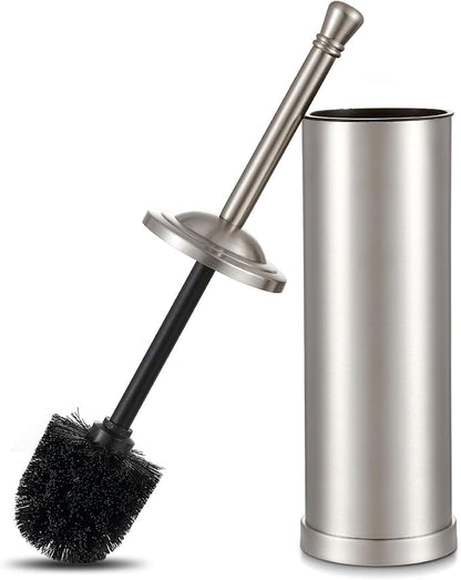 Brushed Nickel Toilet Brush and Holder Set,304 Stainless Steel Toilet Bowl Brush and Holder for Bathroom,Silver Heavy Duty Toilet Brush,Durable Scrubbing Bristles,Splash Resistant,Long Handle