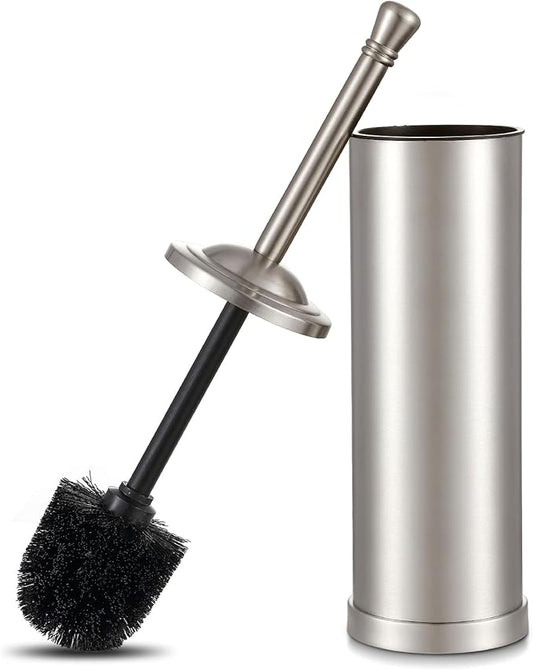 Brushed Nickel Toilet Brush and Holder Set,304 Stainless Steel Toilet Bowl Brush and Holder for Bathroom,Silver Heavy Duty Toilet Brush,Durable Scrubbing Bristles,Splash Resistant,Long Handle
