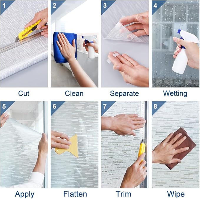 rabbitgoo Window Privacy Film, No Glue Frosted Glass Film, Static Cling UV Blocking Non Adhesive Reusable Heat Control Window Vinyl Clings for Home, Office, Frosted Silk, 35.4 x 118.1 Inches