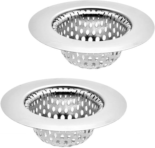 2 Pack - 2.75" Top / 1.5" Basket, Stainless Steel Slop, Utility, Kitchen and Bathroom Sink Strainer. 1/8" Holes