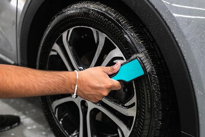 Detail Factory - ProGrip Tire Brush - Ergonomic ProGrip Handle, Stiff Synthetic Bristles, Ergonomic Design, Clean Your Tires with Ease - Octane Riptide